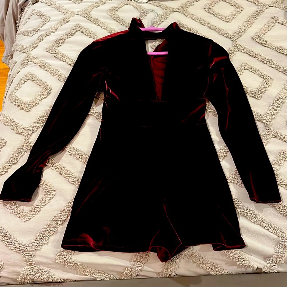 Express sexy red velvet romper